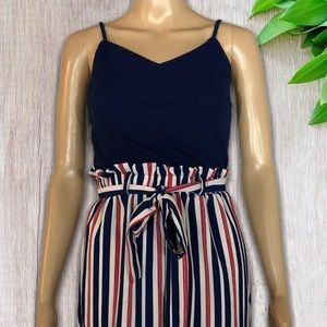 red white and blue striped jumpsuit romper